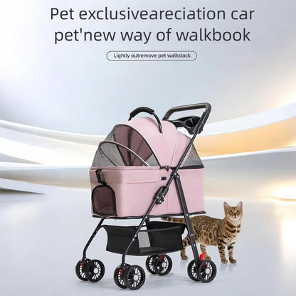 Deluxe Pet Stroller for Cats Dogs Foldable Design with Sun Rain Cover Breathable Mesh Panel Storage Bag Lb Weight Capacity