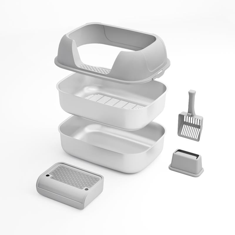 XL Sifting Litter Box for Regular Litter,Stainless Steel Sifting Box, Easy to Clean Catbox with High Sides, Includes Scoop & Transfer Bag