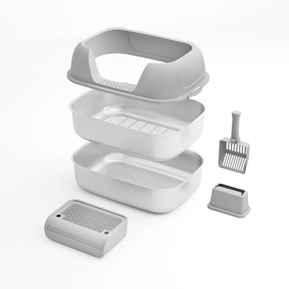 XL Sifting Litter Box for Regular Litter,Stainless Steel Sifting Box, Easy to Clean Catbox with High Sides, Includes Scoop & Transfer Bag