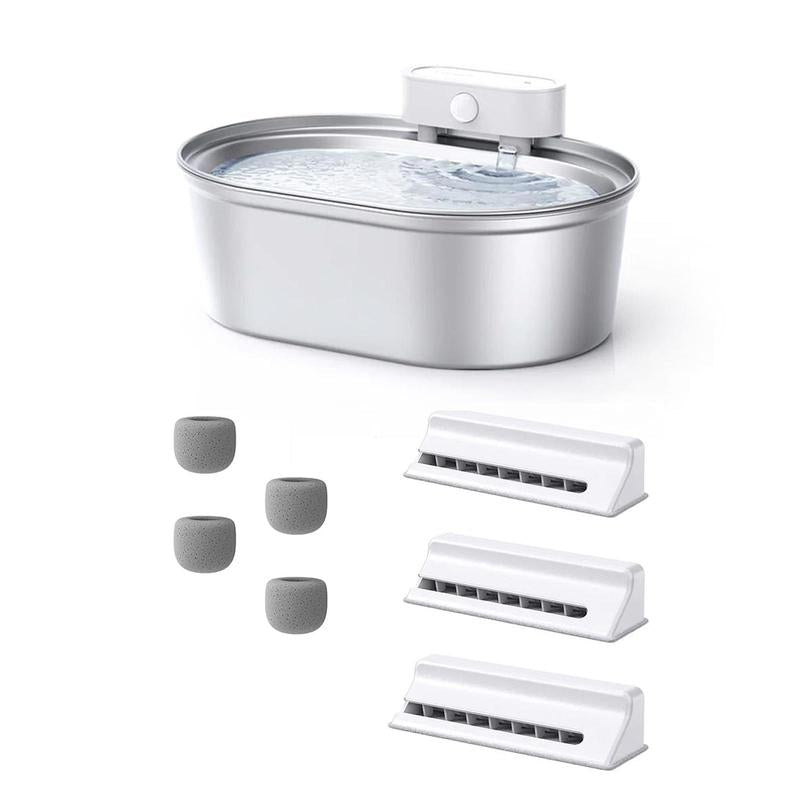 Uahpet Stainless Steel Wireless Cat Water Fountain Pro, Cordless Battery-Operated Pet Water Dispenser for Dog Rabbit, Easy to Clean 67Oz/2L