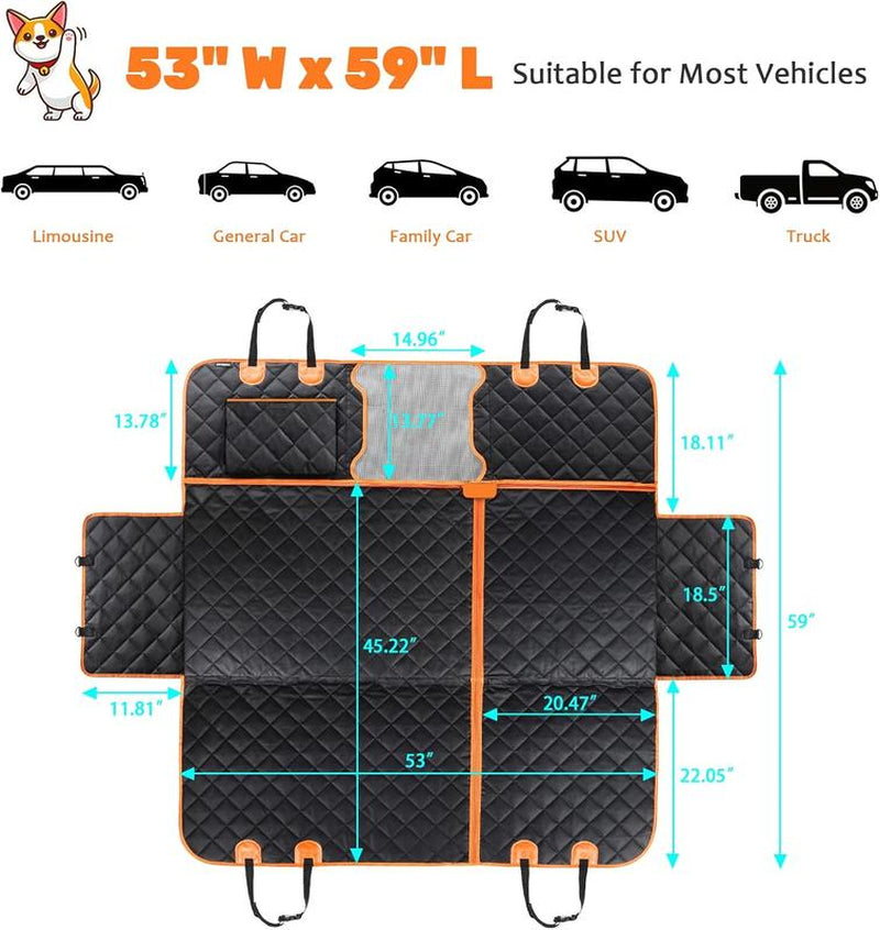 [On Sale!]Dog Car Seat Cover, Waterproof Scratchproof Hammock W/ 4 Storage Bags Side Flaps, Washable Nonslip Backseat Protector for Cars,Trucks,Suvs. Carrier