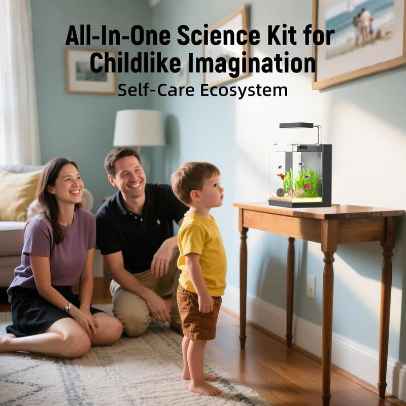 Fish Tank with Filter & Light, Beta Fish Aquariums, 2 Gallon Self Cleaning Fish Tanks for Kids & Starter, Black