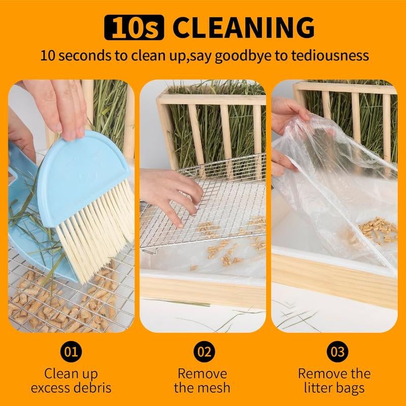 3 in 1 Hay Feeder with Litter Box,Upgraded Wooden Hay Feeder Set for Guinea Pig Chinchilla Bunny Other Small ,Quick Cleaning & Large Capacity & Preventing