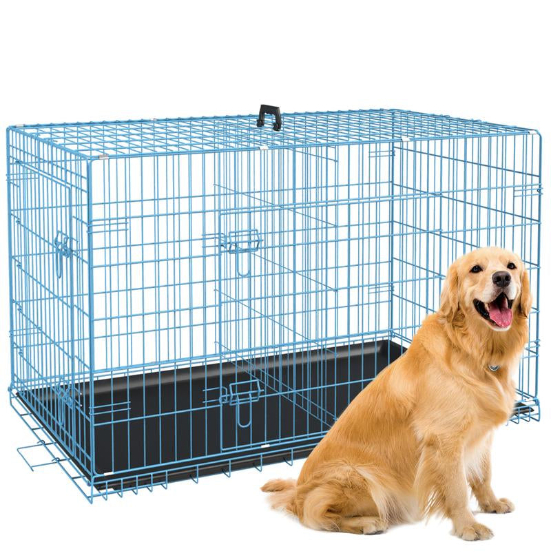 Large Dog Crate, 18/24/36/42/48 Inches Double Door Pet Crate Folding Metal Wire Dog Cage Pet Dog Kennel with Divider Panel, Leak-Proof Plastic Pan, Indoor Outdoor Pet Crates for Medium and Large Breed Pet Animals