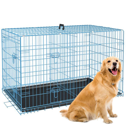 Large Dog Crate, 18/24/36/42/48 Inches Double Door Pet Crate Folding Metal Wire Dog Cage Pet Dog Kennel with Divider Panel, Leak-Proof Plastic Pan, Indoor Outdoor Pet Crates for Medium and Large Breed Pet Animals