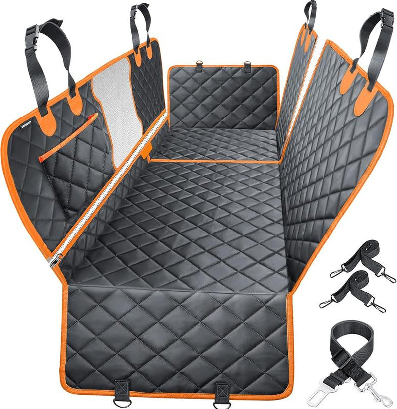 [On Sale!]Dog Car Seat Cover, Waterproof Scratchproof Hammock W/ 4 Storage Bags Side Flaps, Washable Nonslip Backseat Protector for Cars,Trucks,Suvs. Carrier