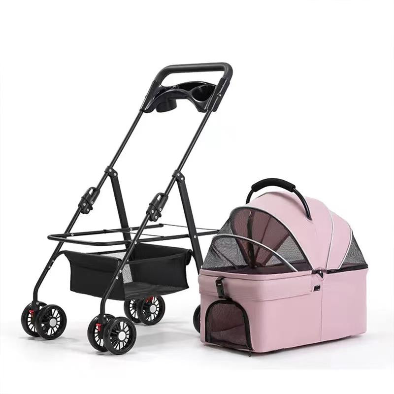 Deluxe Pet Stroller for Cats Dogs Foldable Design with Sun Rain Cover Breathable Mesh Panel Storage Bag Lb Weight Capacity