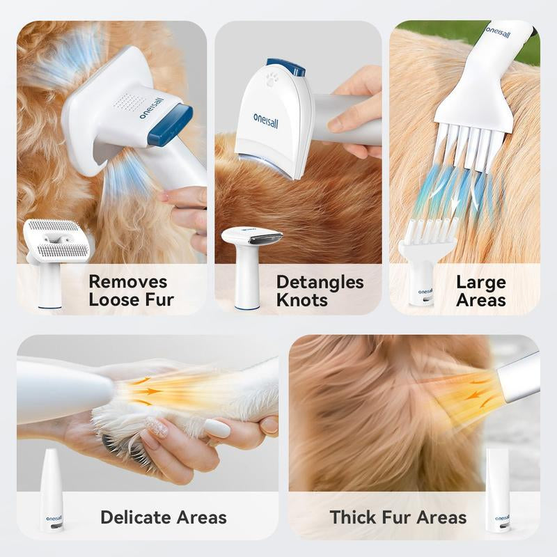 Oneisall Smart Pet Grooming Vacuum Blow Dryer and Clippers, Dog Grooming Kit for Shedding Drying Trimming Pet'S Hair, 7 Levels of Blow Temperature, Adjustable Air Flow Petgeekdispenser