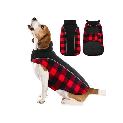 Kuoser Reversible Dog Coat, Warm Waterproof Dog Jacket, British Style Plaid Dog Winter Coats, Puppy Cold Weather Vest Windproof Outdoor Clothes Dog Snow Jackets for Small Medium Large Dogs