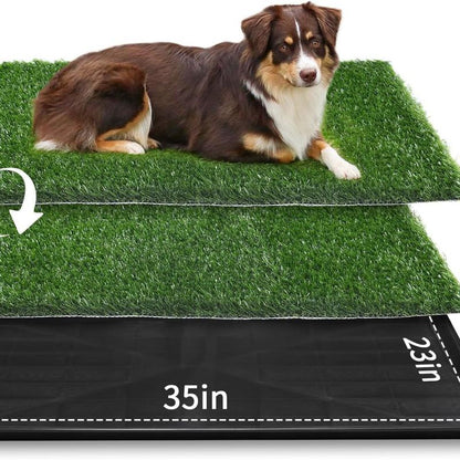 LOOBANI Large Dog Grass Pee Pad P Mat with Tray Quick Absorbency Extra Large Pet Loo for Indoor Outdoor Use Includes 2 Replacement Mats