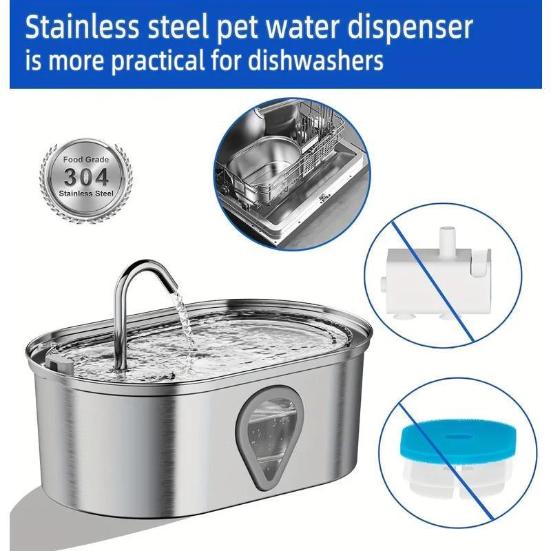 3.5L Large Capacity Pet Water Dispenser Automatic Stainless Steel Cat Water Fountain with LED Lighting