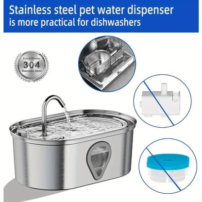 3.5L Large Capacity Pet Water Dispenser Automatic Stainless Steel Cat Water Fountain with LED Lighting