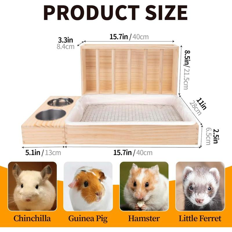 3 in 1 Hay Feeder with Litter Box,Upgraded Wooden Hay Feeder Set for Guinea Pig Chinchilla Bunny Other Small ,Quick Cleaning & Large Capacity & Preventing