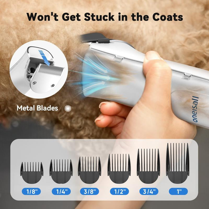 Oneisall Smart Pet Grooming Vacuum Blow Dryer and Clippers, Dog Grooming Kit for Shedding Drying Trimming Pet'S Hair, 7 Levels of Blow Temperature, Adjustable Air Flow Petgeekdispenser