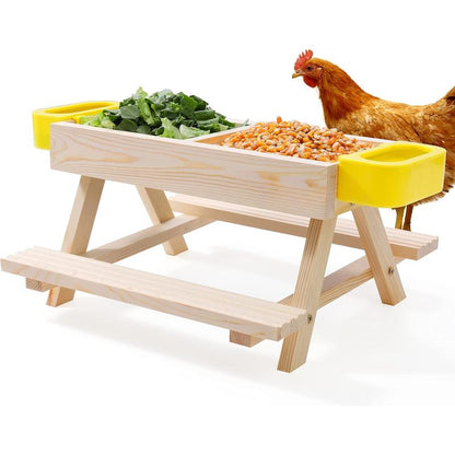 Chicken Feeders and Waterers, Chicken Feeder No Kit with Chicken Picnic Table and 2 Chicken Water Feeder, Handmade Wooden Chicken Supplies & Accessories for Chicken Coop
