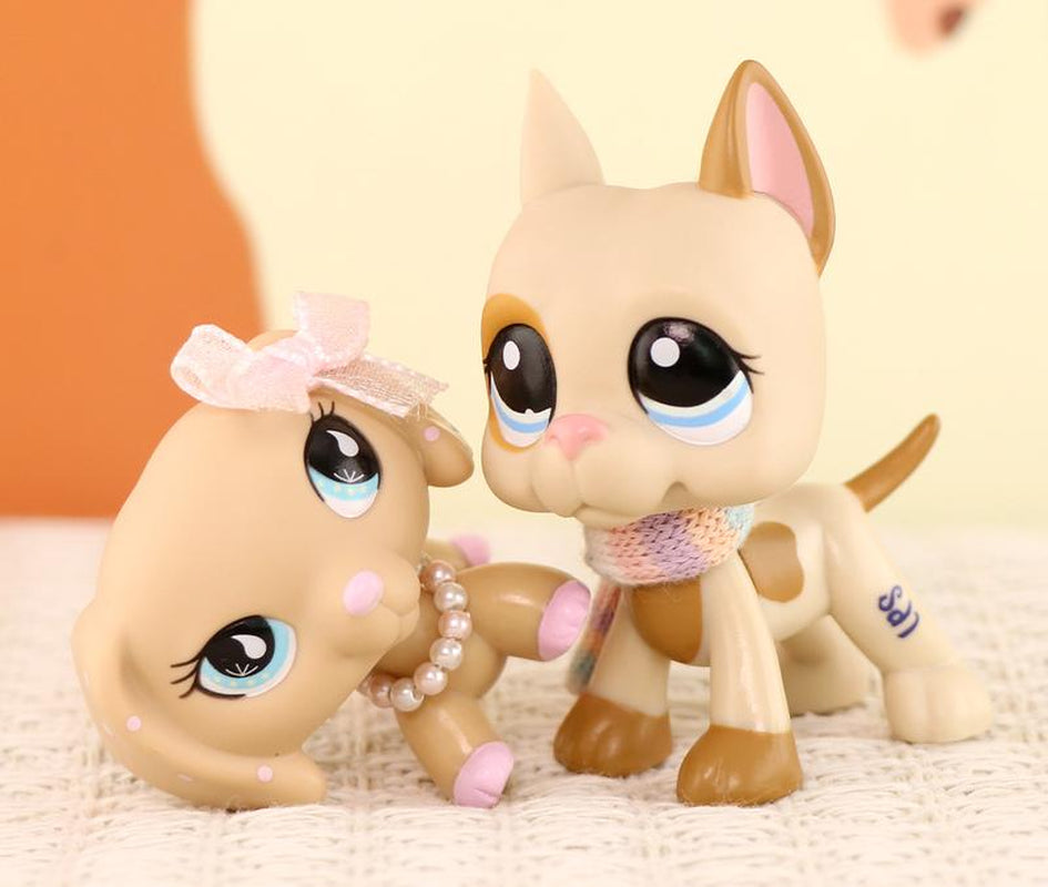 2 PC Mini Pet Shop Shorthair Cat Collie Dachshund Cocker Spaniel Great Dane Dog Pets Animal Toys Compitable with Lps Collectable with Accessories