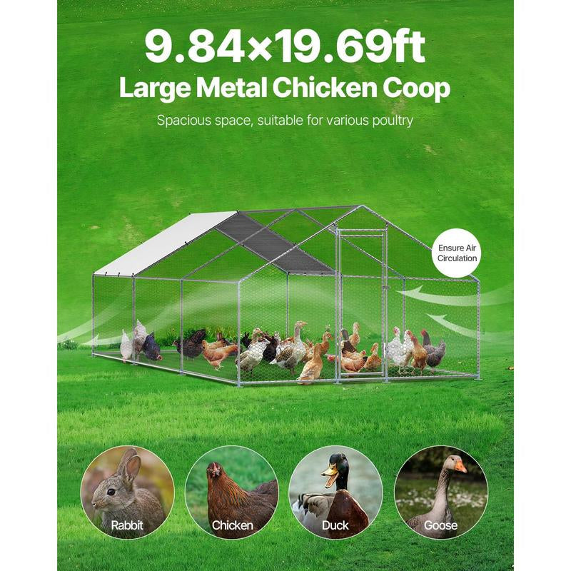 VEVOR Metal Chicken Coop, 9.8X19.6X6.5 Ft Large Walk-In Chicken Runs with Cover, Spire Roof Hen House Enclosure with Security Lock, Outdoor Duck Rabbit Cage Poultry Pen for Backyard, Farm, Yard