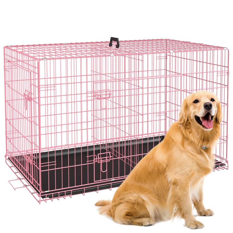 Large Dog Crate, 18/24/36/42/48 Inches Double Door Pet Crate Folding Metal Wire Dog Cage Pet Dog Kennel with Divider Panel, Leak-Proof Plastic Pan, Indoor Outdoor Pet Crates for Medium and Large Breed Pet Animals