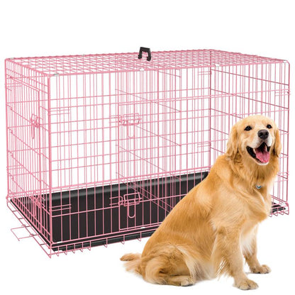 Large Dog Crate, 18/24/36/42/48 Inches Double Door Pet Crate Folding Metal Wire Dog Cage Pet Dog Kennel with Divider Panel, Leak-Proof Plastic Pan, Indoor Outdoor Pet Crates for Medium and Large Breed Pet Animals